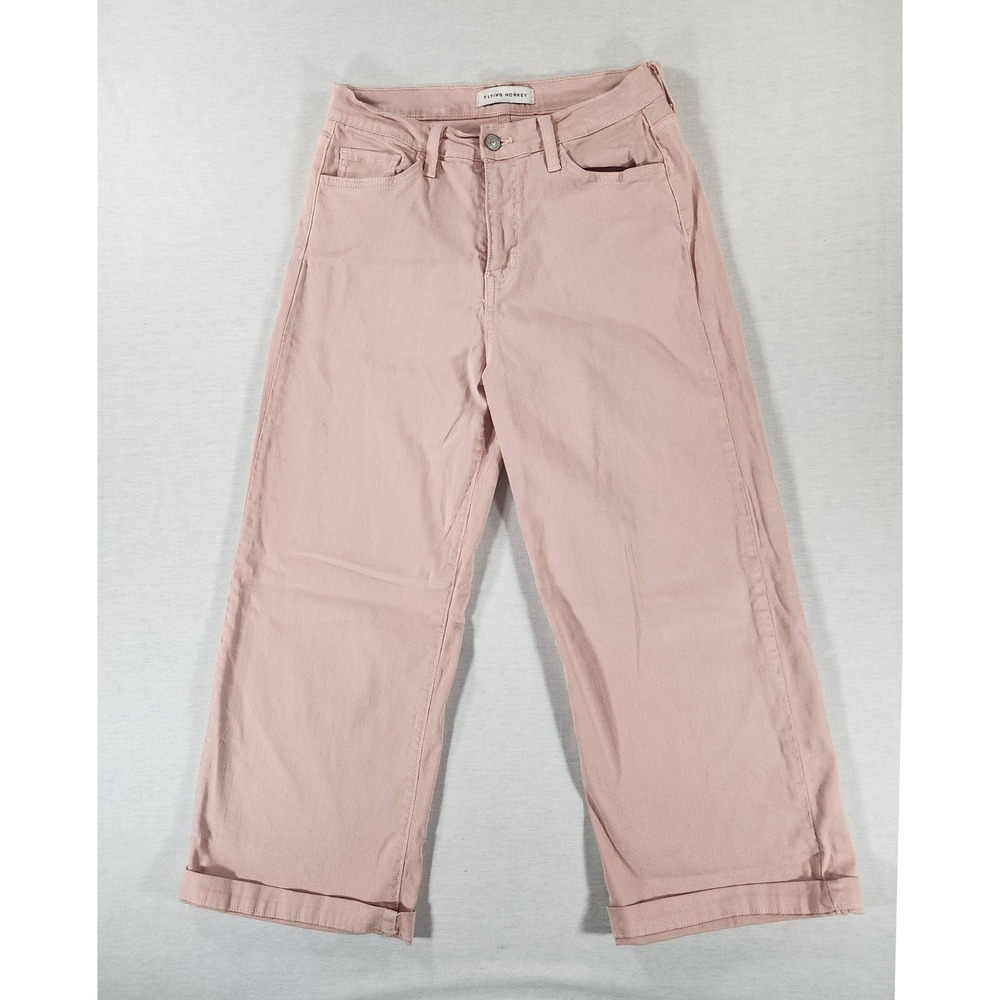 Flying‎ Monkey Wide Leg Crop Women 27 High Rise Pink Tencel Blend Boho USA Made